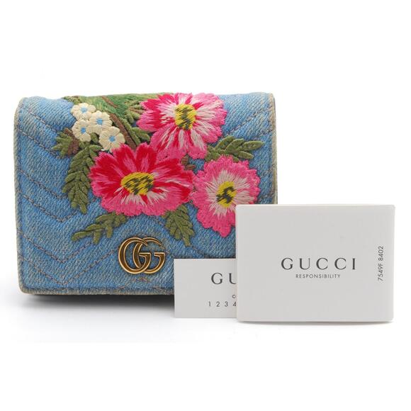 Gucci Denim Wallet Flora Flower Bifold #182086G26B - Picture 1 of 15